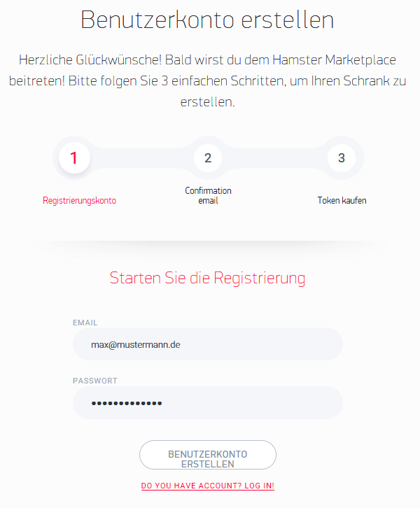 Registrierungsformular bei Hamster Marketplace