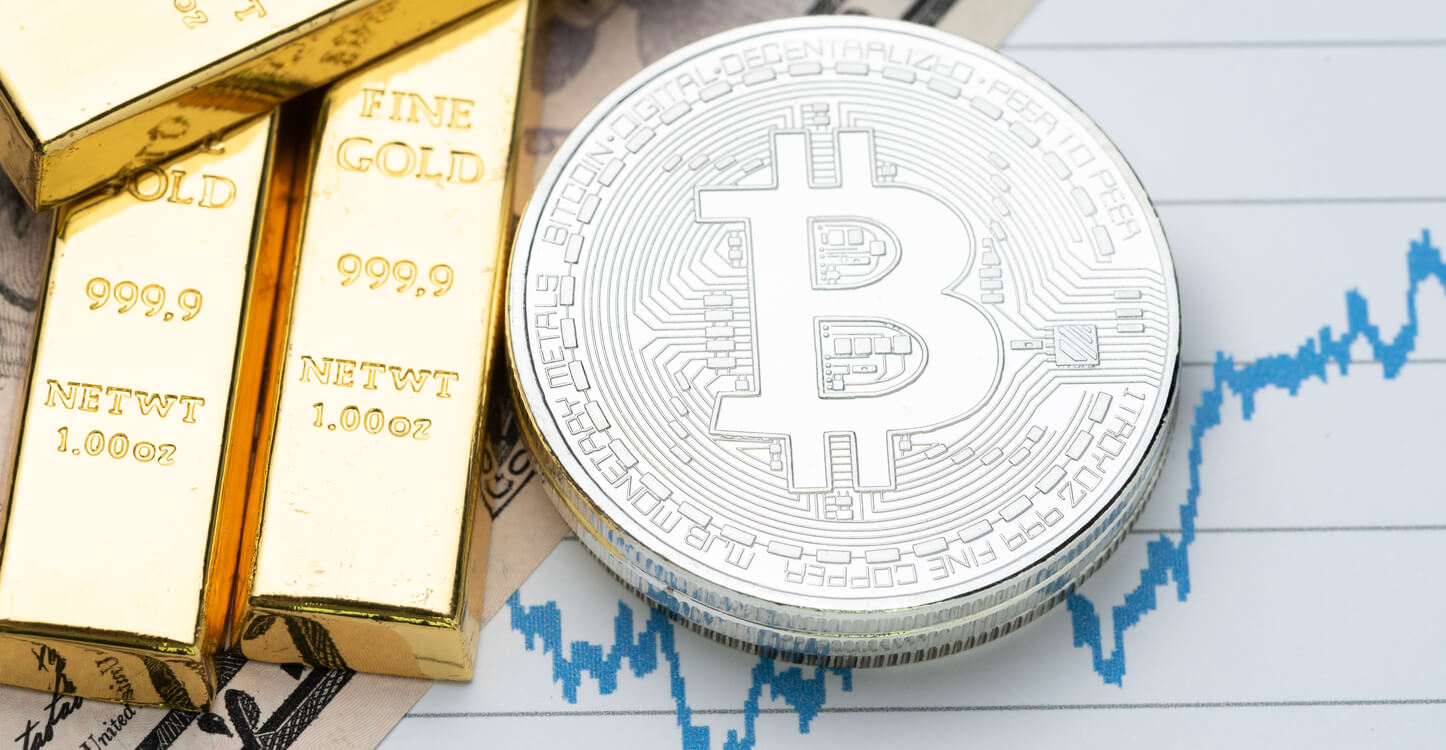 Bitcoin und Gold vor einer Chart